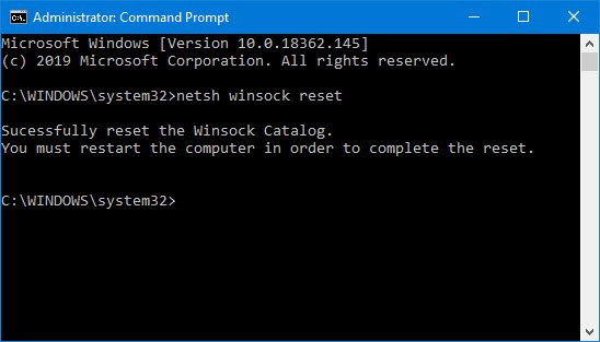 winsock reset