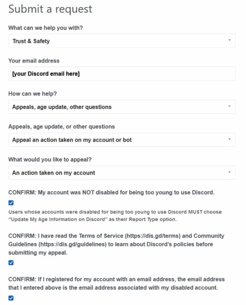 Discord Support Contact Form