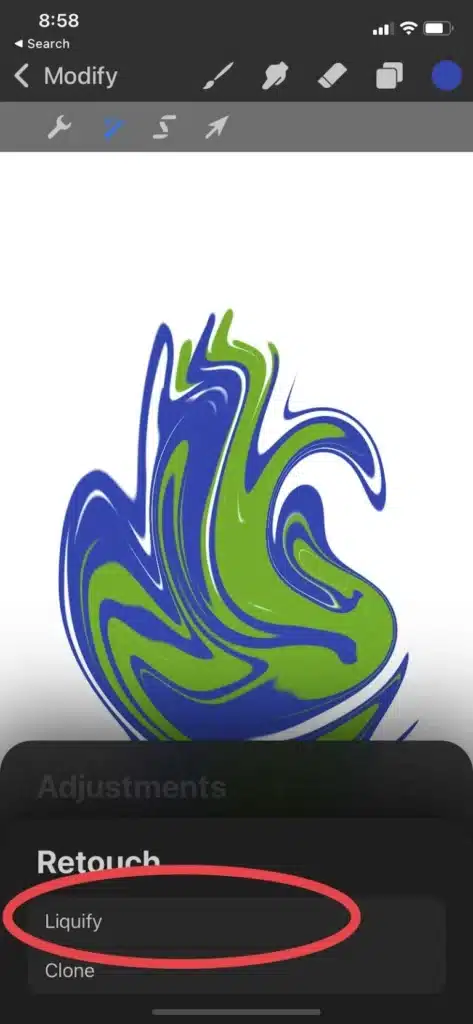 Procreate’s Liquify Push feature